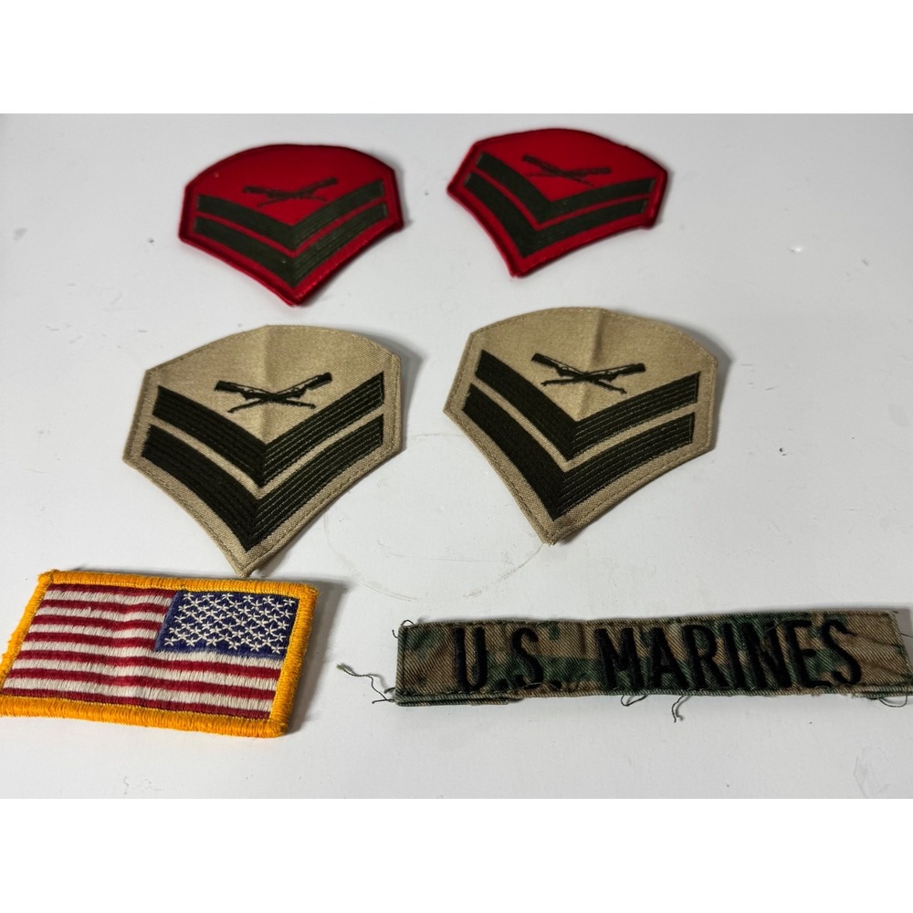 USMC Marine Corps Patch Lot Corporal Chevrons Crossed Rifles Camo Tape